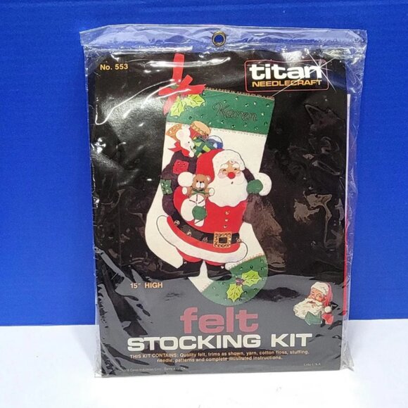 Vintage Titan Needlecraft Felt Stocking Kit Sequin Santa - Picture 1 of 4